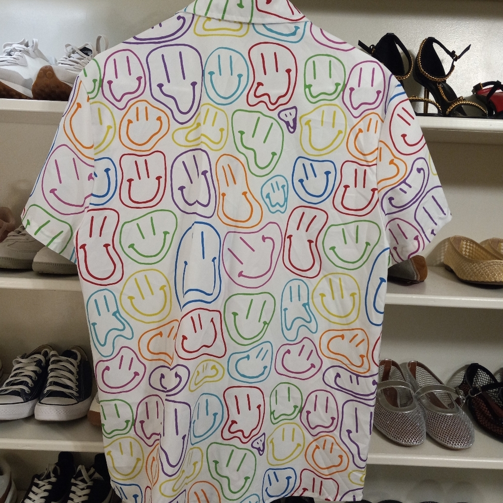 ROMWE Colorful Smiley Face Men's Shirt - Picture 2 of 3